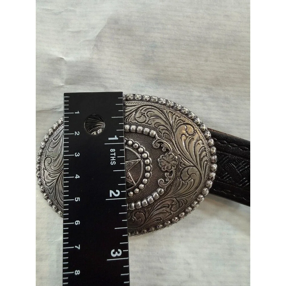 Nocona Western Belt 32 Black Leather Basketweave Texas Star Buckle 9700‎